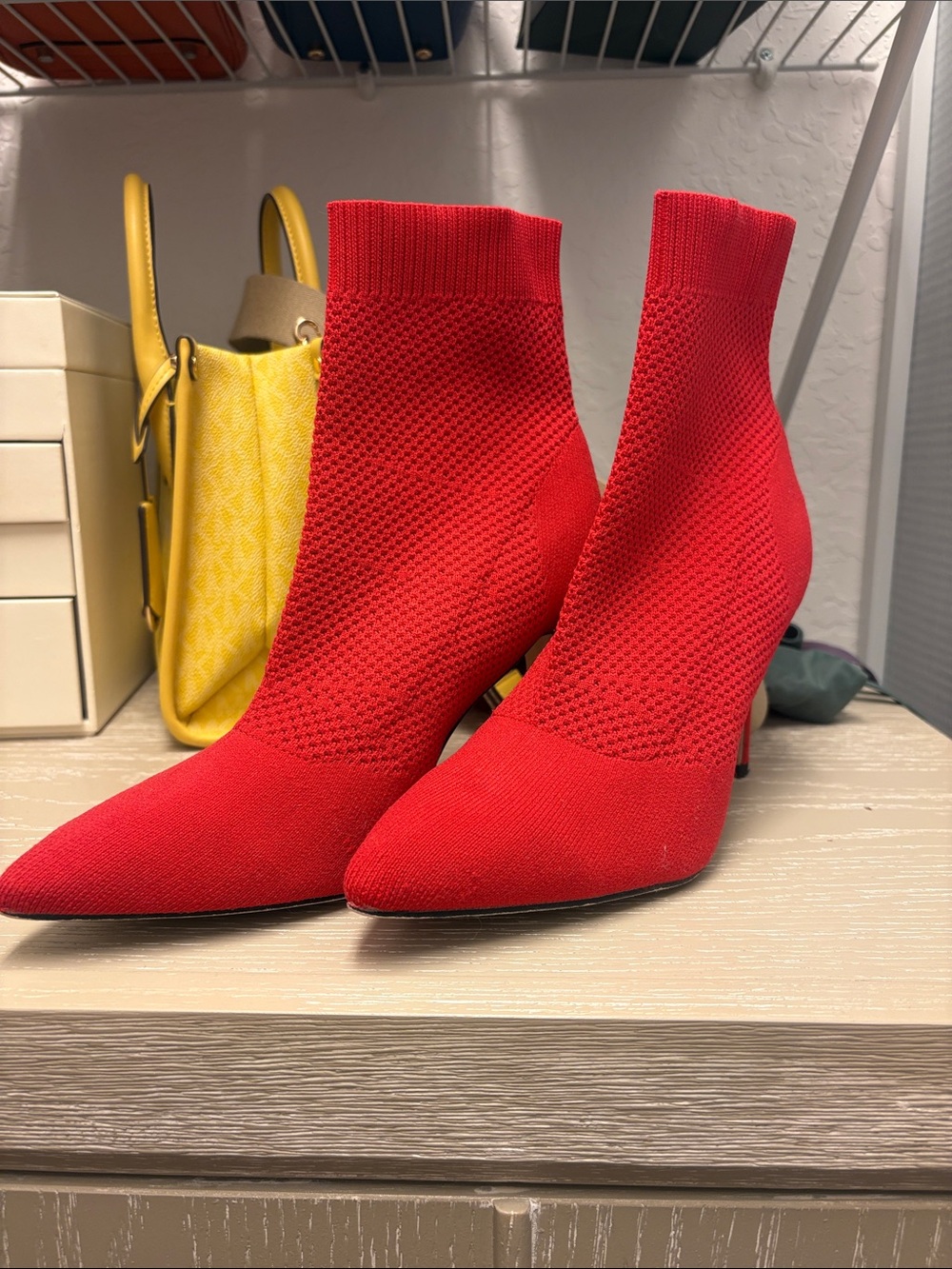 Red Knit Pointed-Toe Sock Booties